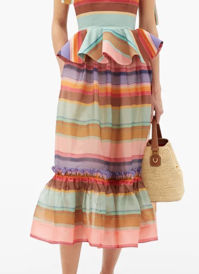 Zimmermann The Lovestruck Ruffled Striped Silk-organza Midi Skirt