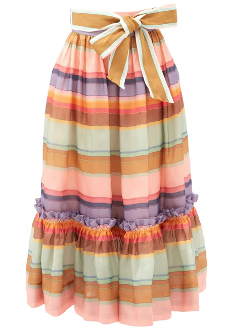 Zimmermann The Lovestruck Ruffled Striped Silk-organza Midi Skirt