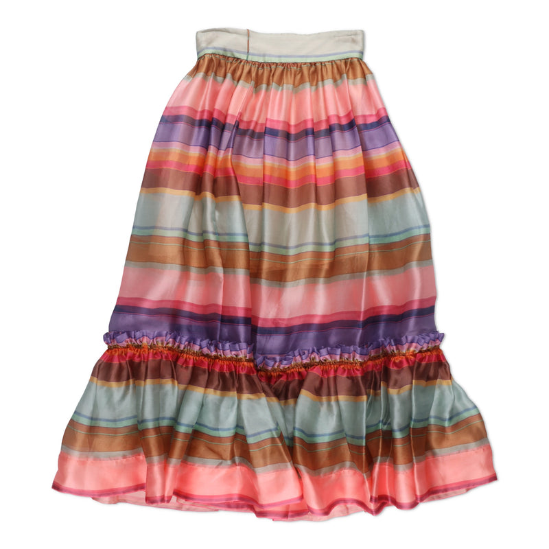 Zimmermann The Lovestruck Ruffled Striped Silk-organza Midi Skirt