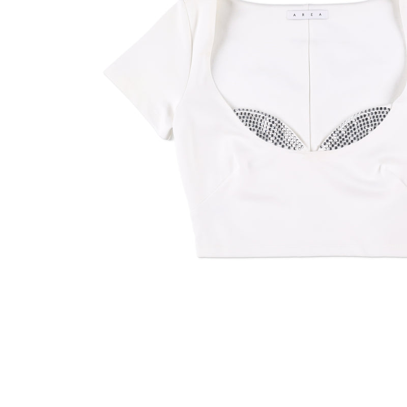 AREA Crystal-embellished Jersey Crop Top