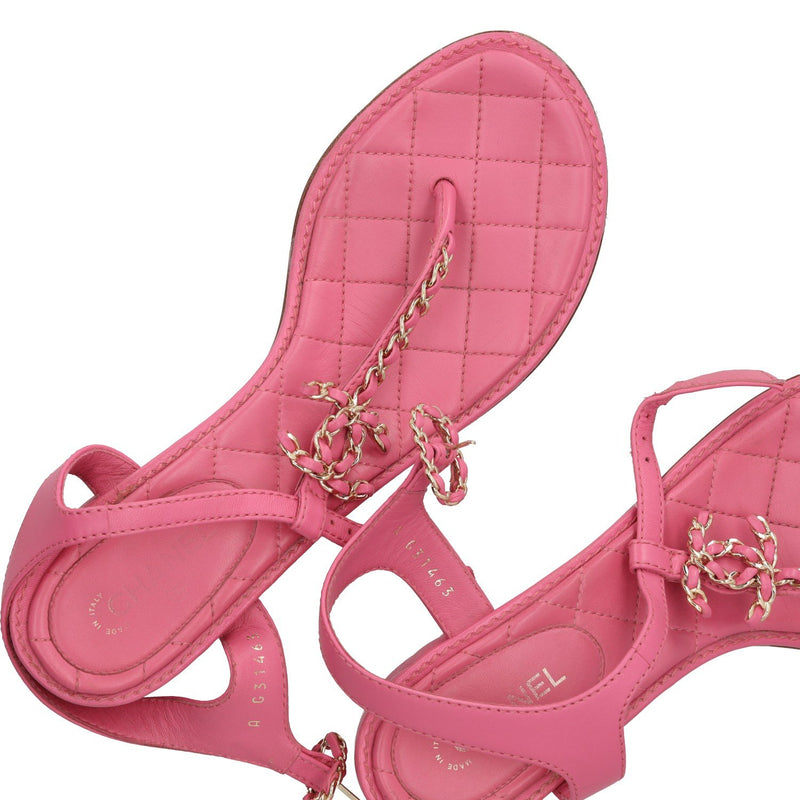 Chanel Pink Leather Quilted Block heeled Sandals