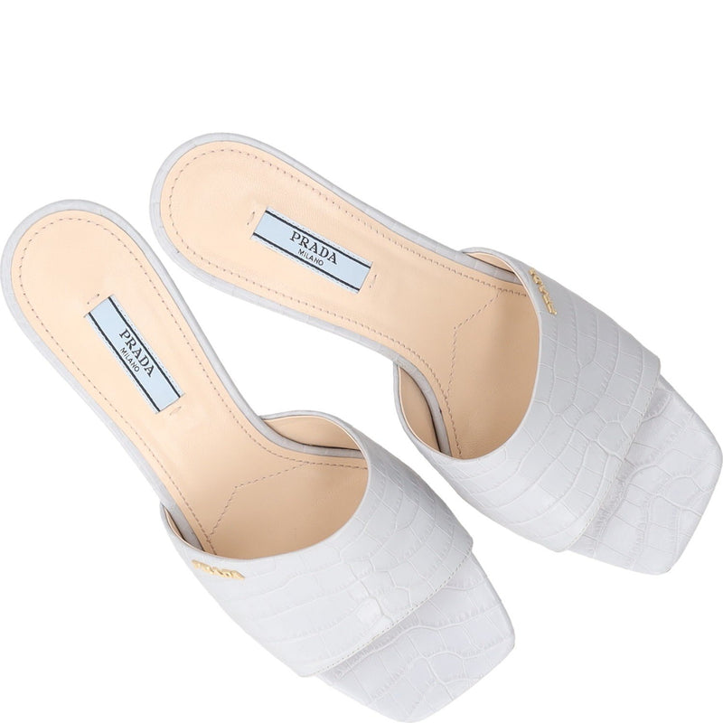 Prada Prada Croc-Embossed Leather Kitten Heel Mule