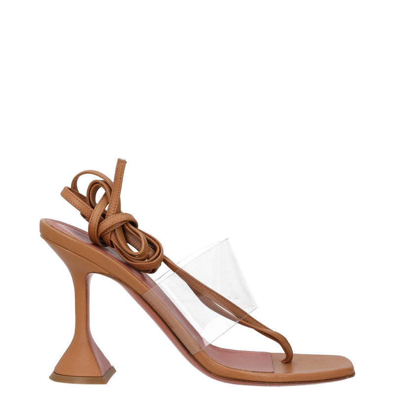 Amina Muaddi Leather and PVC Thong Heeled Sandals