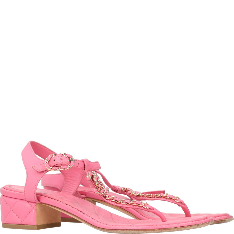 Chanel Pink Leather Quilted Block heeled Sandals