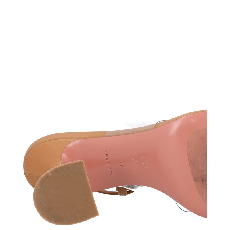 Amina Muaddi Leather and PVC Thong Heeled Sandals