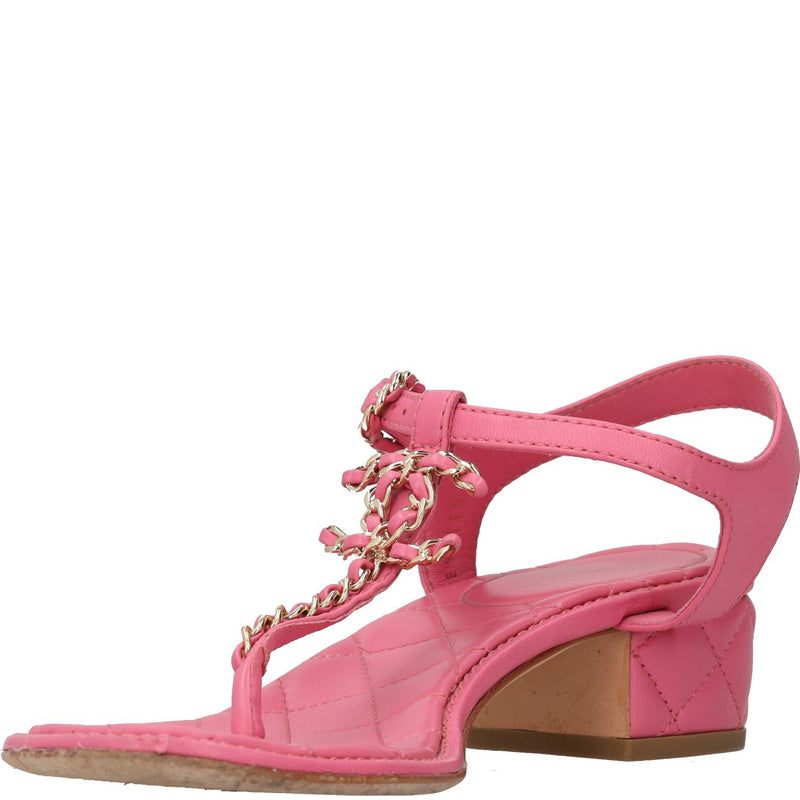 Chanel Pink Leather Quilted Block heeled Sandals