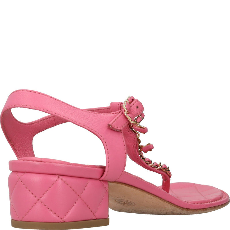 Chanel Pink Leather Quilted Block heeled Sandals