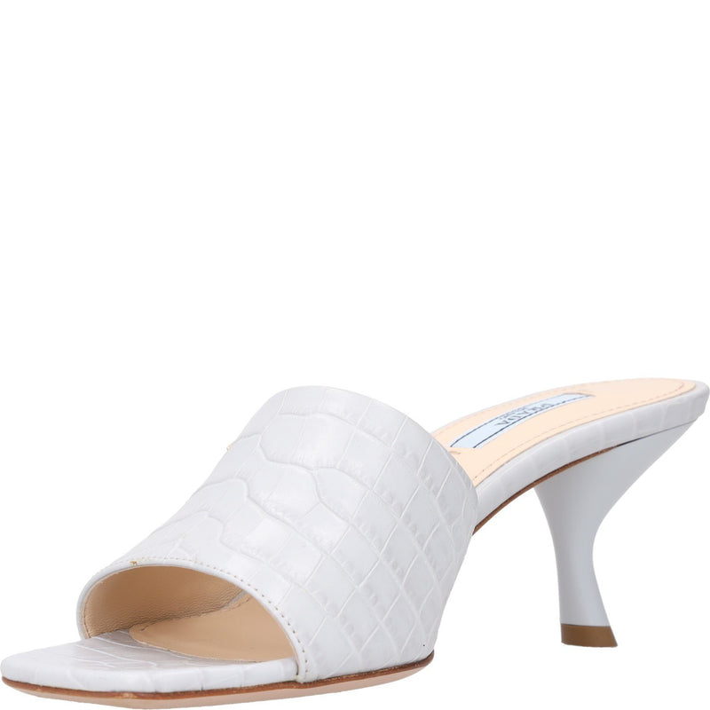 Prada Prada Croc-Embossed Leather Kitten Heel Mule