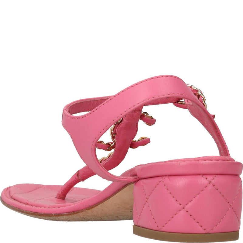 Chanel Pink Leather Quilted Block heeled Sandals