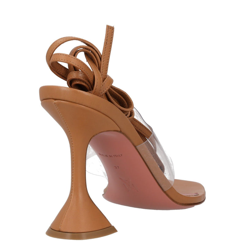 Amina Muaddi Leather and PVC Thong Heeled Sandals