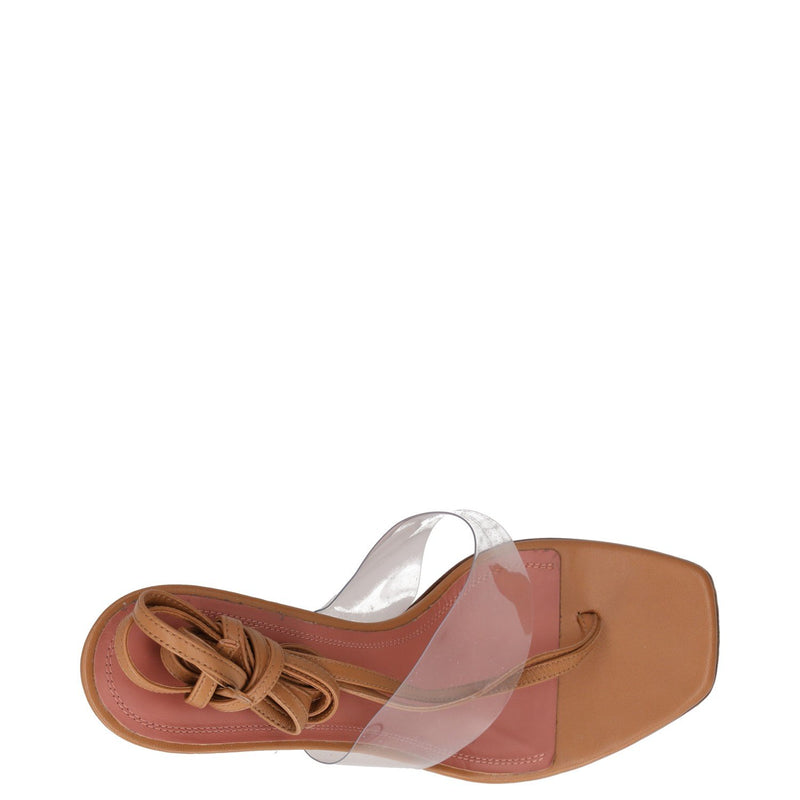 Amina Muaddi Leather and PVC Thong Heeled Sandals
