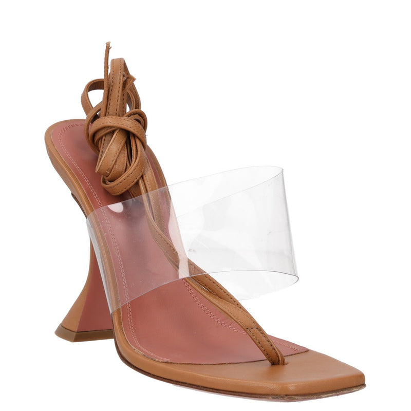 Amina Muaddi Leather and PVC Thong Heeled Sandals
