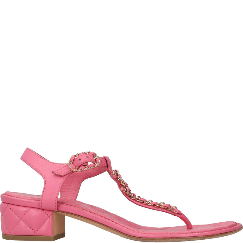 Chanel Pink Leather Quilted Block heeled Sandals