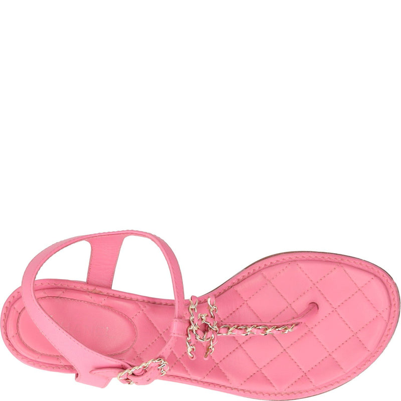 Chanel Pink Leather Quilted Block heeled Sandals