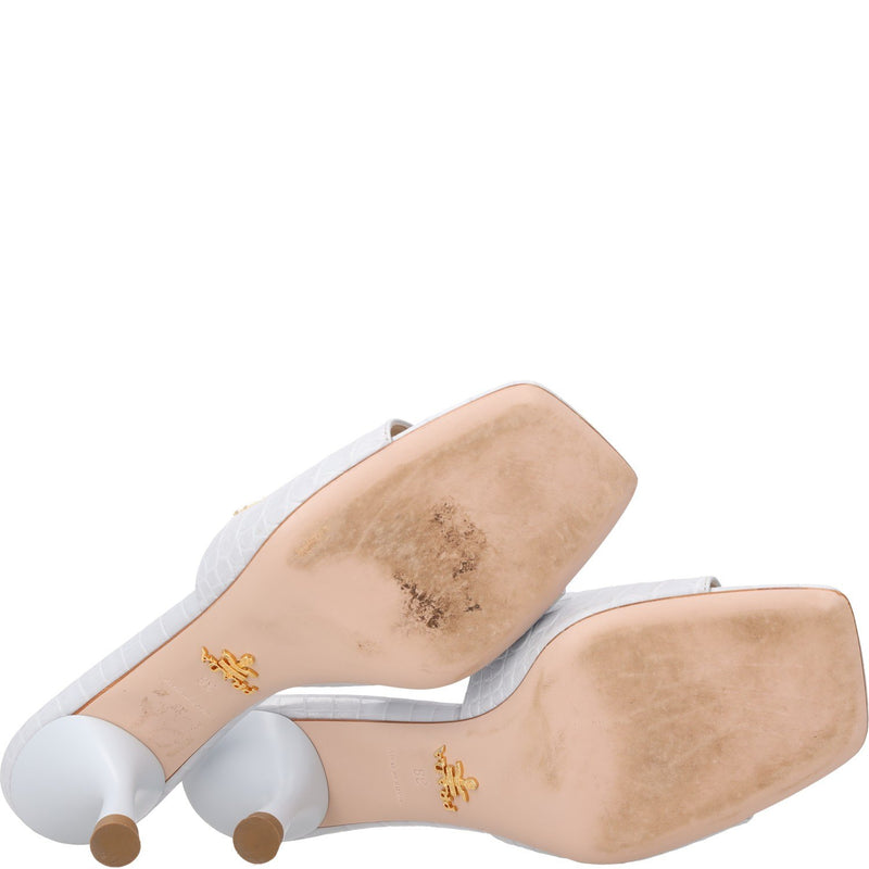 Prada Prada Croc-Embossed Leather Kitten Heel Mule