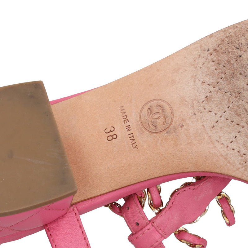 Chanel Pink Leather Quilted Block heeled Sandals