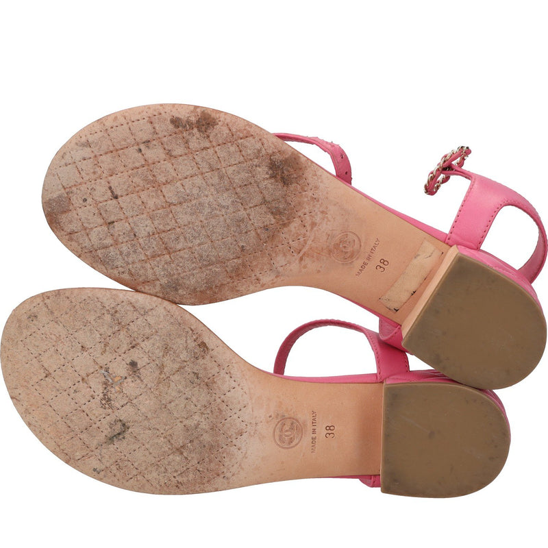Chanel Pink Leather Quilted Block heeled Sandals