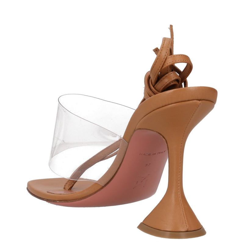 Amina Muaddi Leather and PVC Thong Heeled Sandals