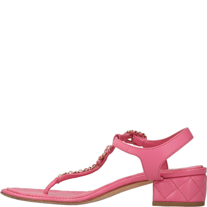 Chanel Pink Leather Quilted Block heeled Sandals