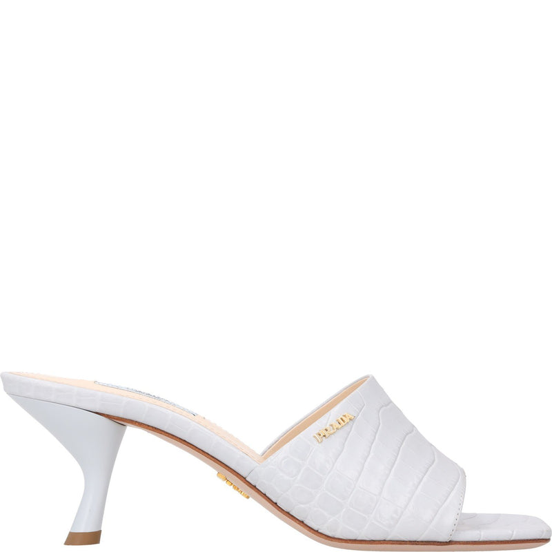 Prada Prada Croc-Embossed Leather Kitten Heel Mule