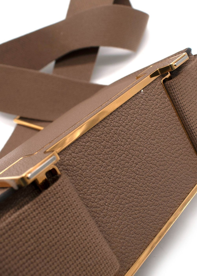Hermes Geta  Crossbody Bag In Etoupe Chevre Leather with Gold Hardware