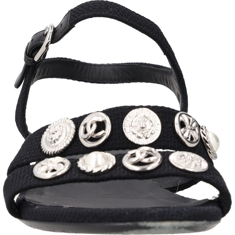 Chanel Button Embellished Fabric Sandals