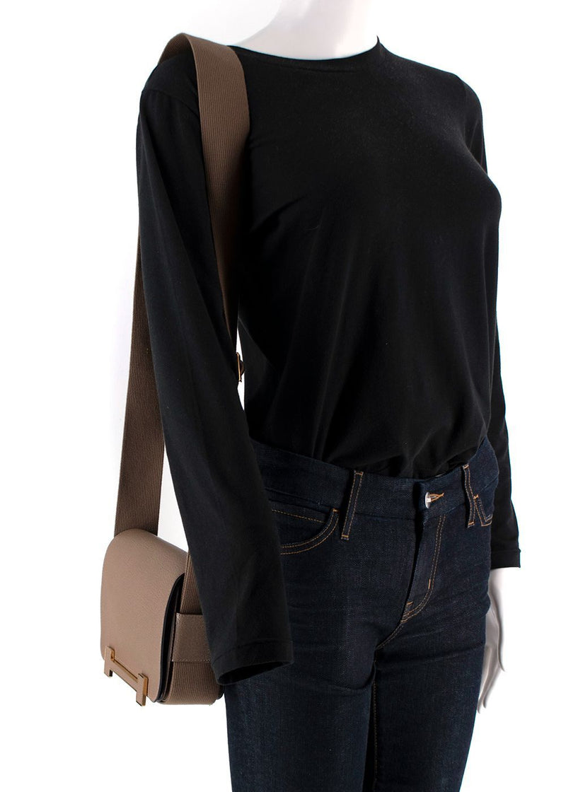 Hermes Geta  Crossbody Bag In Etoupe Chevre Leather with Gold Hardware