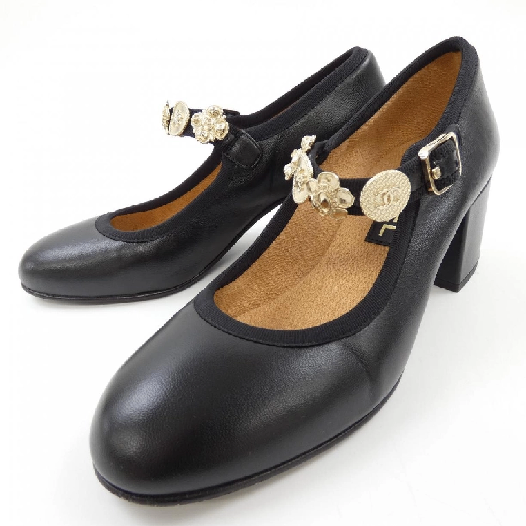 Chanel Black Leather Mary Jane’s Heeled Shoes