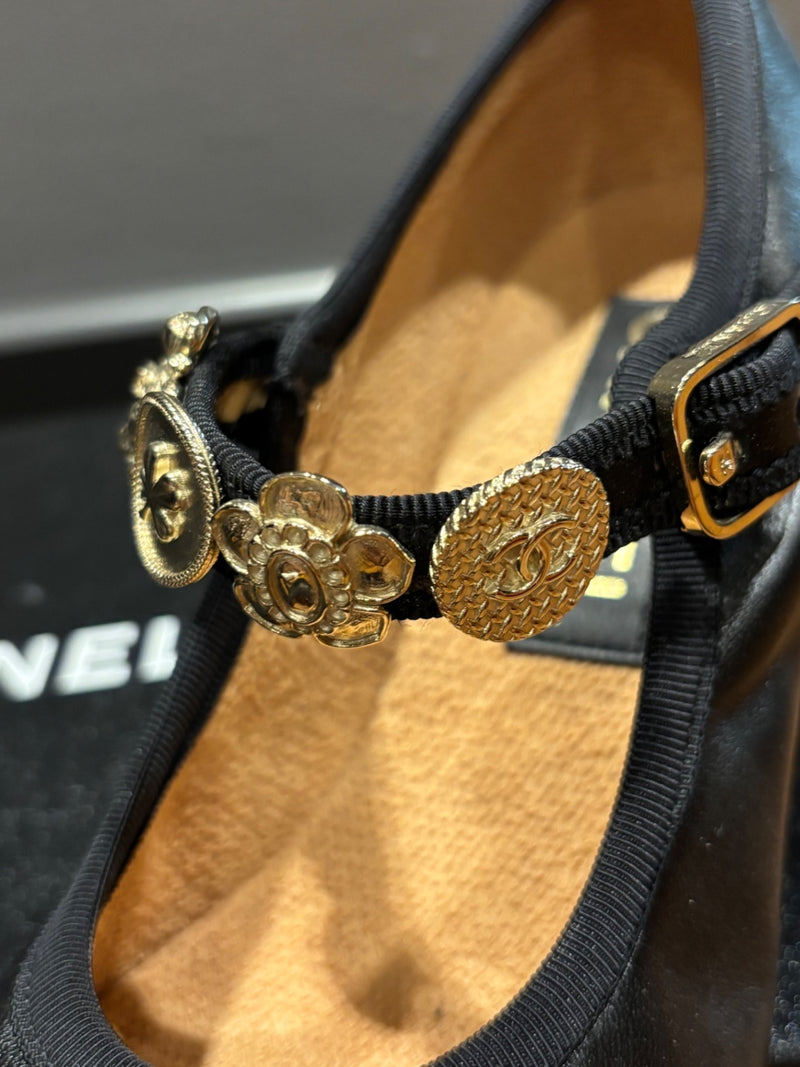 Chanel Black Leather Mary Jane’s Heeled Shoes