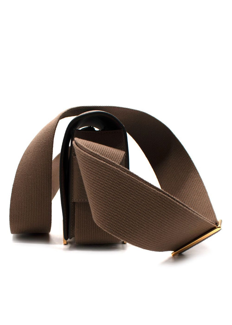 Hermes Geta  Crossbody Bag In Etoupe Chevre Leather with Gold Hardware