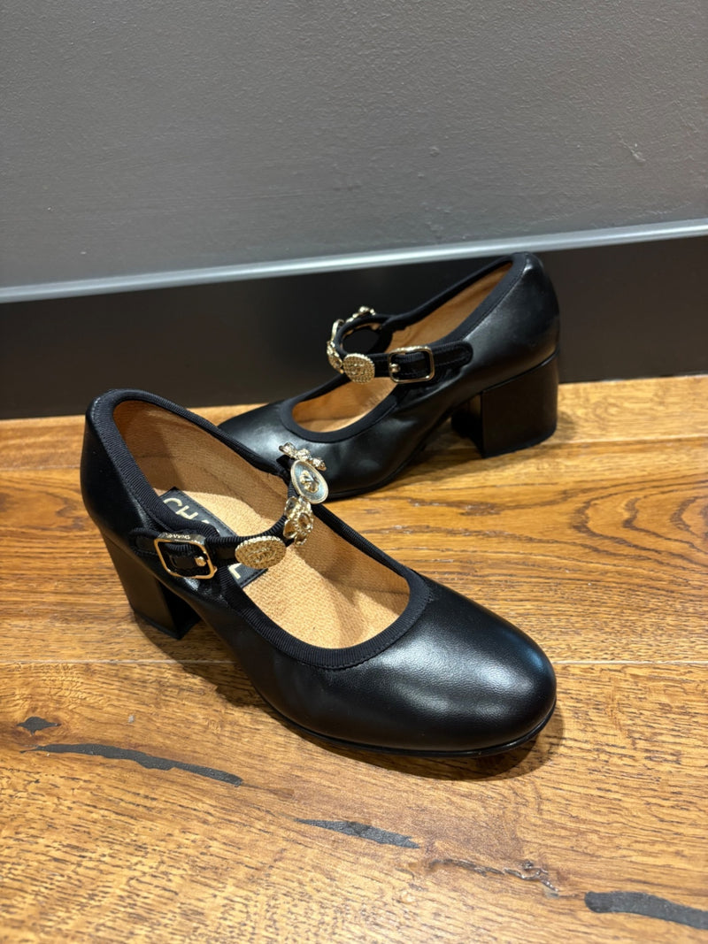 Chanel Black Leather Mary Jane’s Heeled Shoes