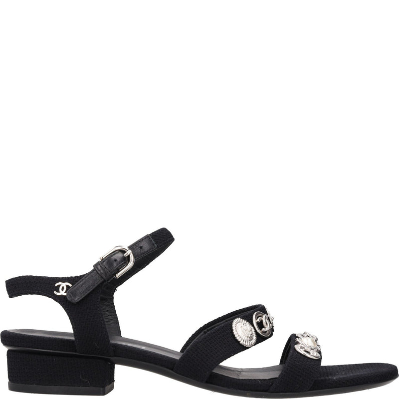 Chanel Button Embellished Fabric Sandals