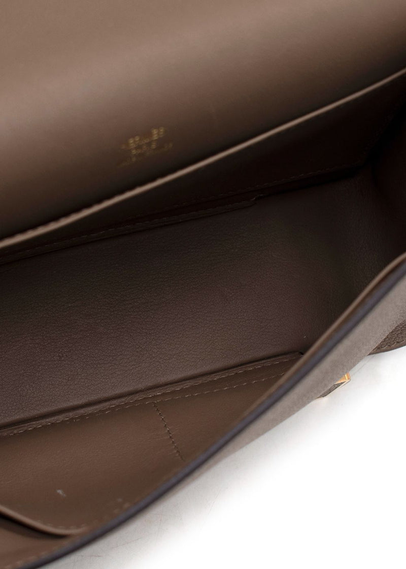 Hermes Geta  Crossbody Bag In Etoupe Chevre Leather with Gold Hardware