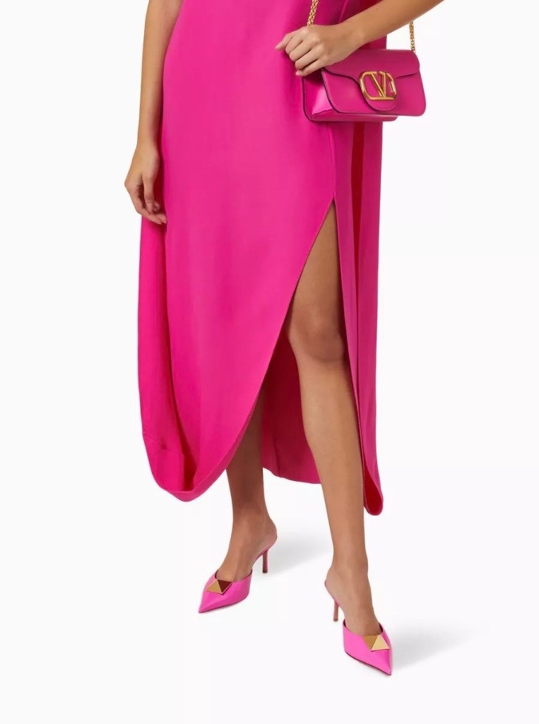 Valentino Garavani Pink and Gold Patent Leather with Metal Embellishments Heeled Shoes