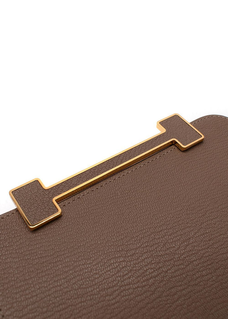 Hermes Geta  Crossbody Bag In Etoupe Chevre Leather with Gold Hardware