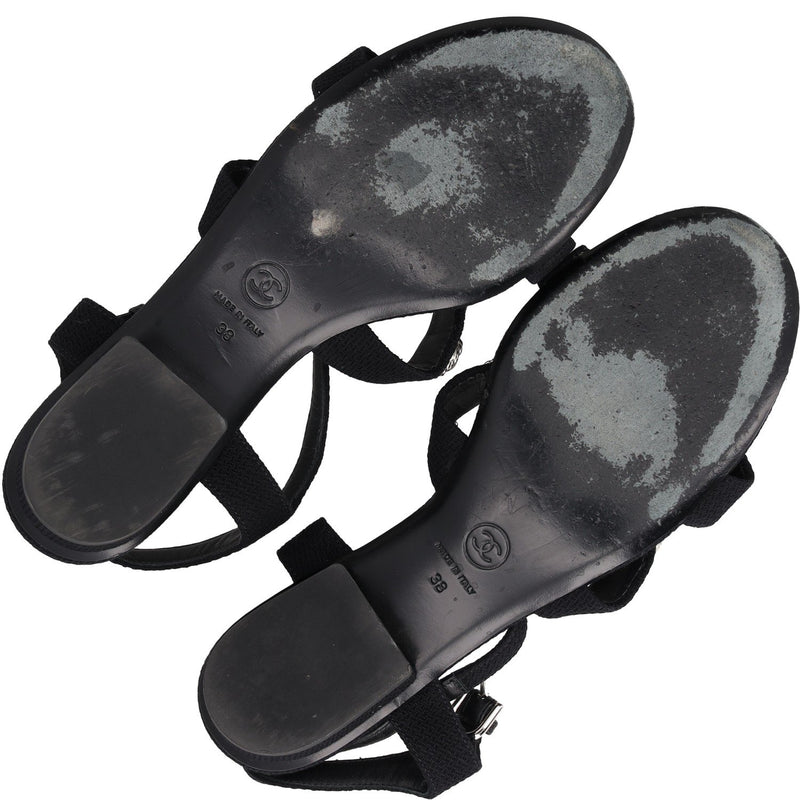 Chanel Button Embellished Fabric Sandals