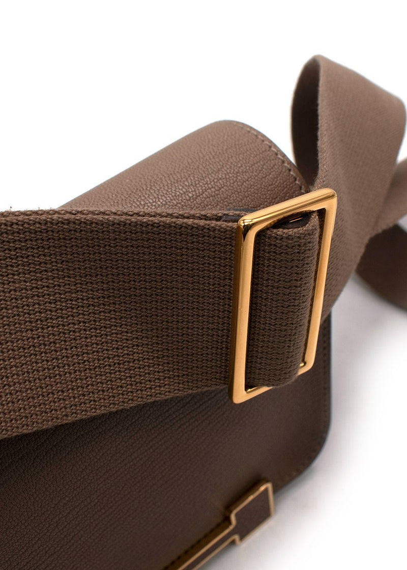 Hermes Geta  Crossbody Bag In Etoupe Chevre Leather with Gold Hardware