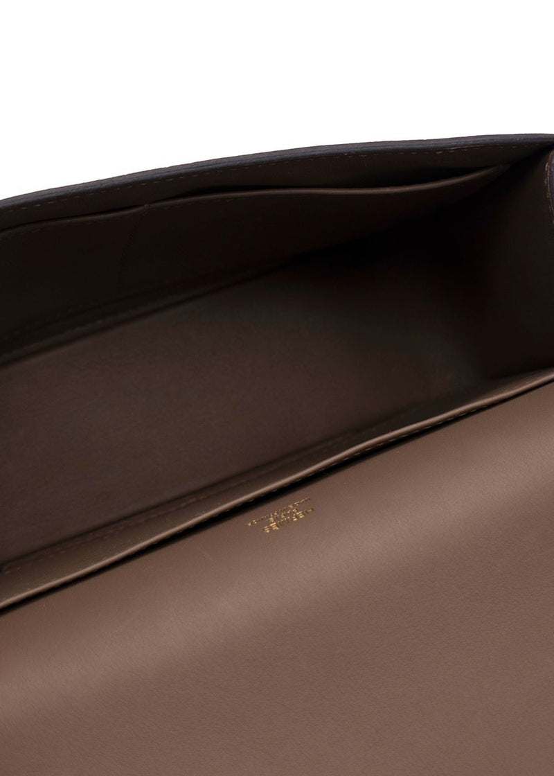 Hermes Geta  Crossbody Bag In Etoupe Chevre Leather with Gold Hardware
