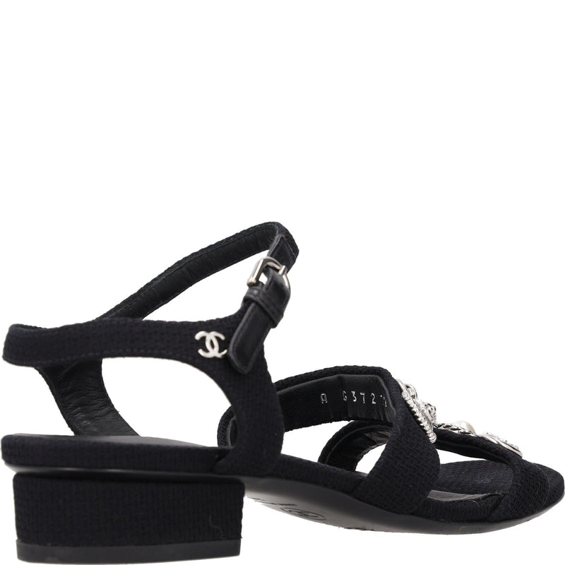 Chanel Button Embellished Fabric Sandals