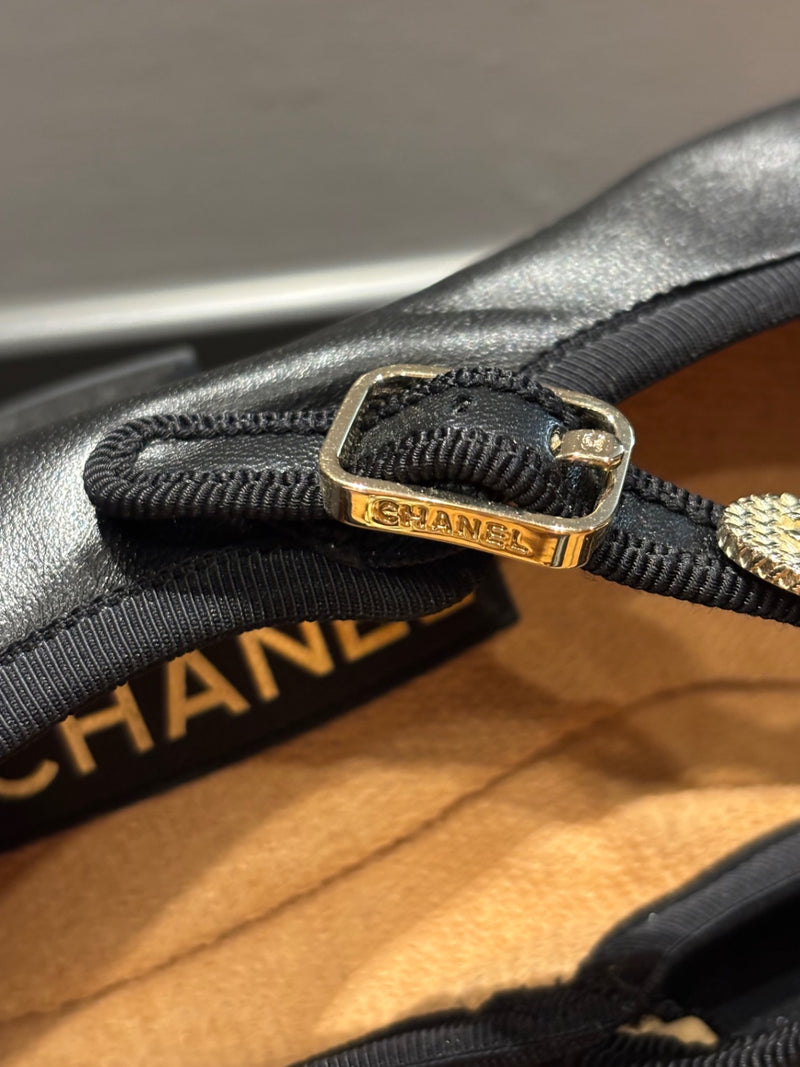 Chanel Black Leather Mary Jane’s Heeled Shoes
