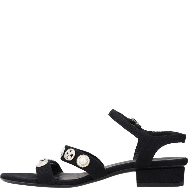 Chanel Button Embellished Fabric Sandals