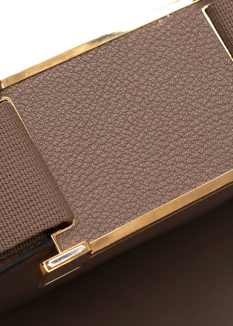 Hermes Geta  Crossbody Bag In Etoupe Chevre Leather with Gold Hardware