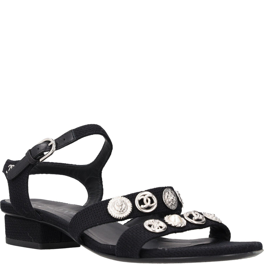 Chanel Button Embellished Fabric Sandals