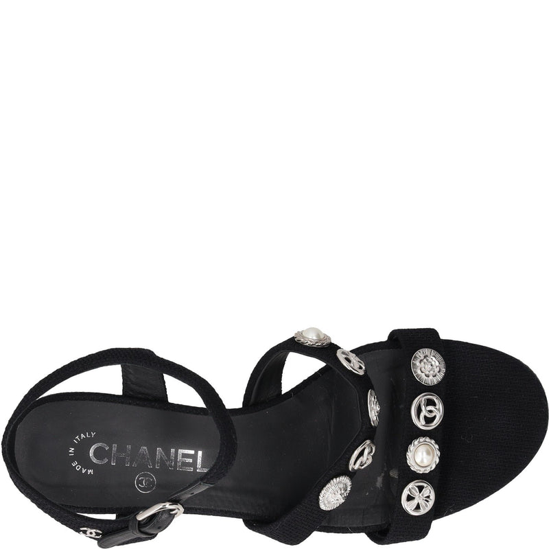 Chanel Button Embellished Fabric Sandals