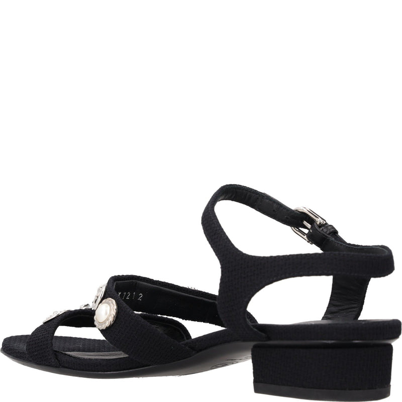 Chanel Button Embellished Fabric Sandals