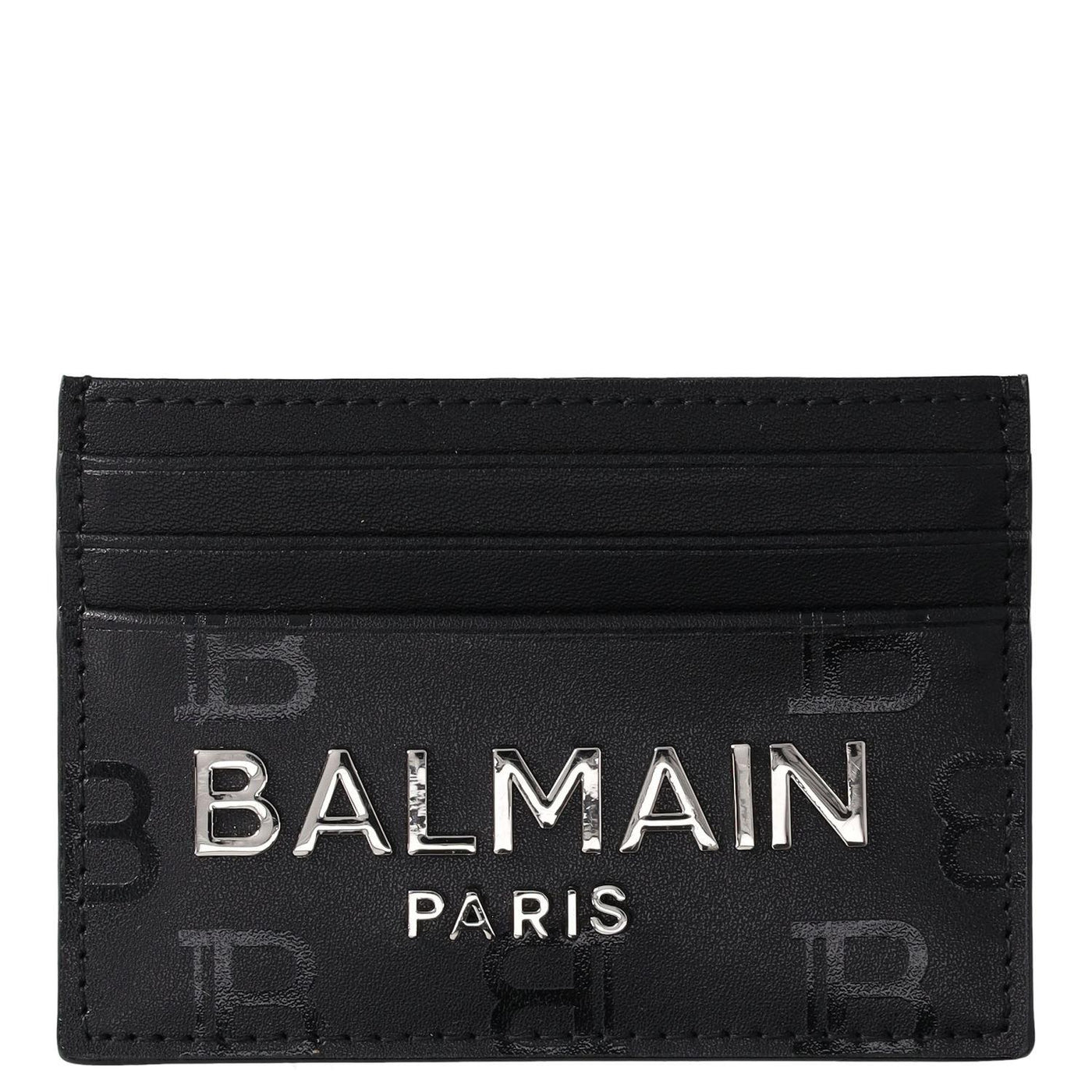 Balmain Monogram Embossed Leather Card Holder