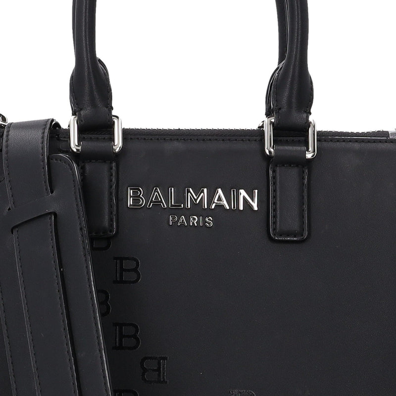 Balmain Paris Black Monogram Leather Tote Bag