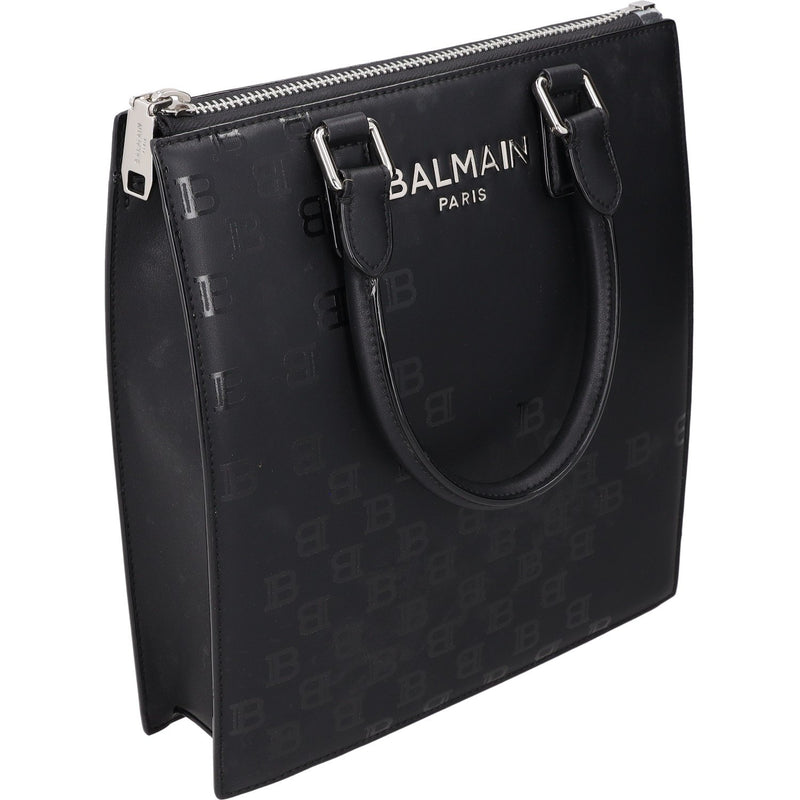 Balmain Paris Black Monogram Leather Tote Bag