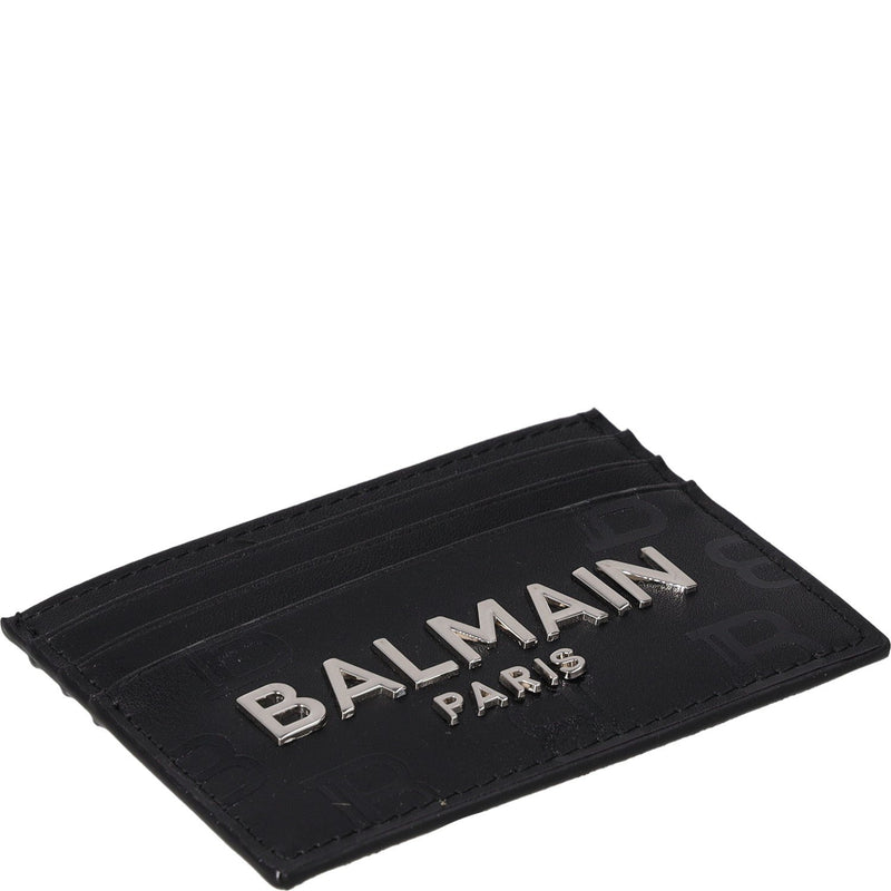 Balmain Monogram Embossed Leather Card Holder