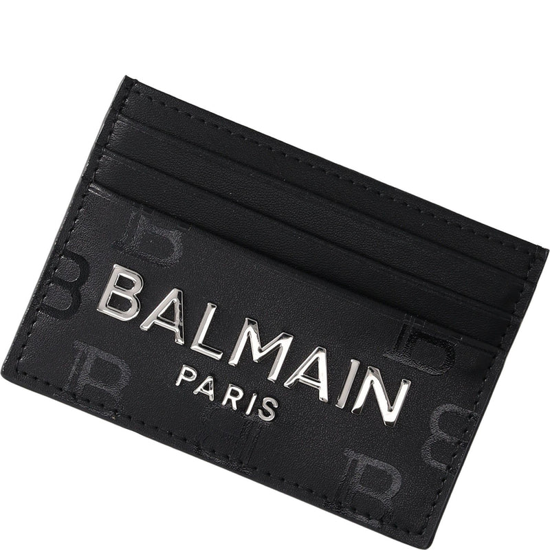Balmain Monogram Embossed Leather Card Holder